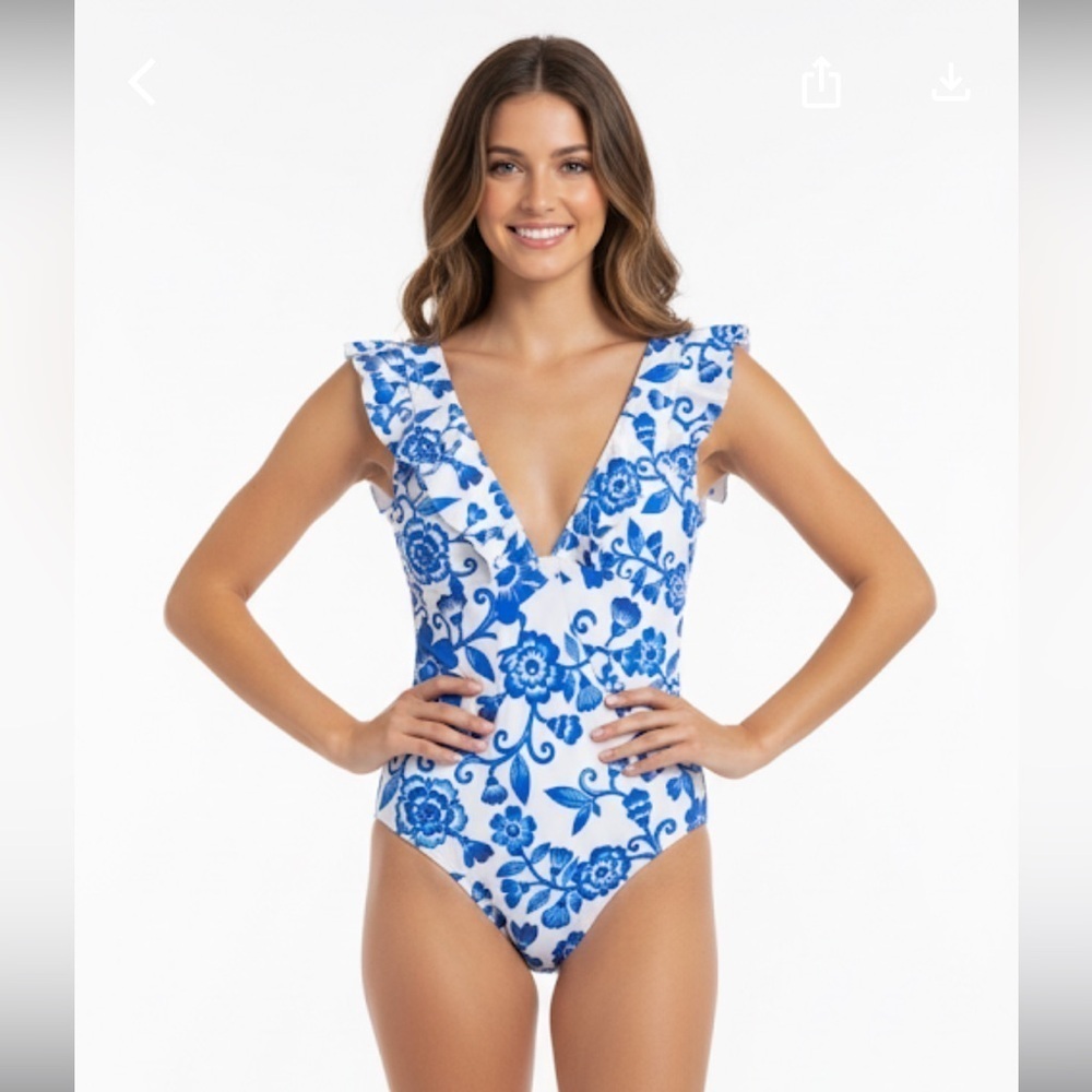Floral Blue and White swimsuit size XLarge new without tags